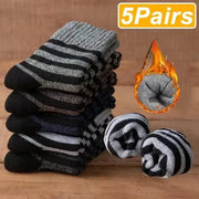 5 Pairs Thick Wool Thermal Socks – Unisex Winter Warm Cotton Blend, Cozy Christmas Socks for Cold Weather, Durable & Moisture-Wicking, Fits Sizes 6-12