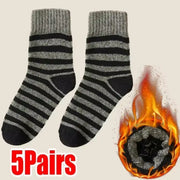 5 Pairs Thick Wool Thermal Socks – Unisex Winter Warm Cotton Blend, Cozy Christmas Socks for Cold Weather, Durable & Moisture-Wicking, Fits Sizes 6-12