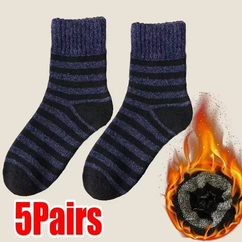 5 Pairs Thick Wool Thermal Socks – Unisex Winter Warm Cotton Blend, Cozy Christmas Socks for Cold Weather, Durable & Moisture-Wicking, Fits Sizes 6-12