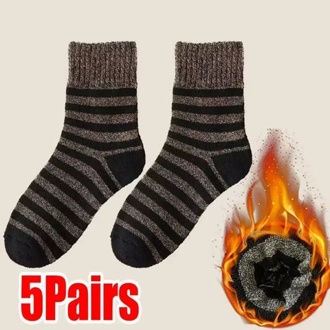 5 Pairs Thick Wool Thermal Socks – Unisex Winter Warm Cotton Blend, Cozy Christmas Socks for Cold Weather, Durable & Moisture-Wicking, Fits Sizes 6-12