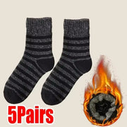 5 Pairs Thick Wool Thermal Socks – Unisex Winter Warm Cotton Blend, Cozy Christmas Socks for Cold Weather, Durable & Moisture-Wicking, Fits Sizes 6-12