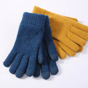 Women's Winter Knitted Full Finger Gloves - Solid Woolen Touch Screen Mittens for Cycling and Driving