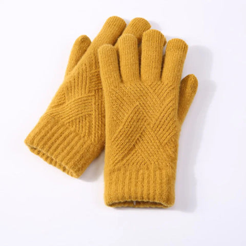 Women's Winter Knitted Full Finger Gloves - Solid Woolen Touch Screen Mittens for Cycling and Driving