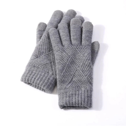 Women's Winter Knitted Full Finger Gloves - Solid Woolen Touch Screen Mittens for Cycling and Driving