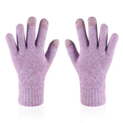 Women's Winter Knitted Full Finger Gloves - Solid Woolen Touch Screen Mittens for Cycling and Driving