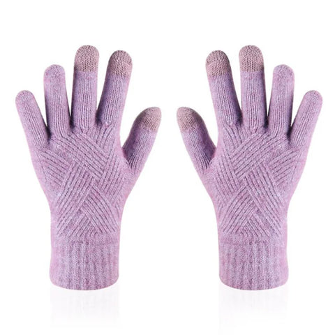 Women's Winter Knitted Full Finger Gloves - Solid Woolen Touch Screen Mittens for Cycling and Driving