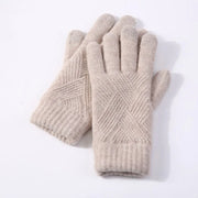 Women's Winter Knitted Full Finger Gloves - Solid Woolen Touch Screen Mittens for Cycling and Driving