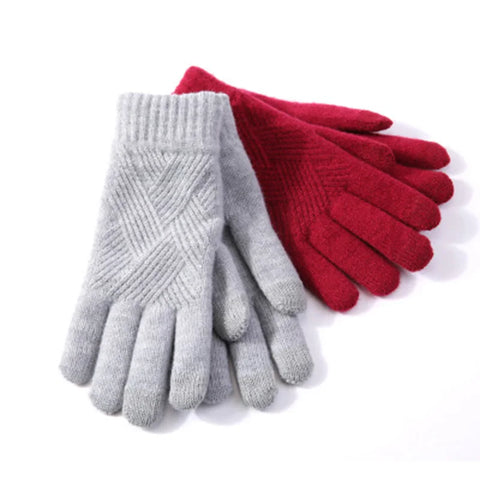 Women's Winter Knitted Full Finger Gloves - Solid Woolen Touch Screen Mittens for Cycling and Driving