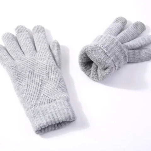 Women's Winter Knitted Full Finger Gloves - Solid Woolen Touch Screen Mittens for Cycling and Driving