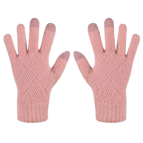 Women's Winter Knitted Full Finger Gloves - Solid Woolen Touch Screen Mittens for Cycling and Driving