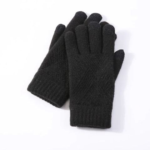 Women's Winter Knitted Full Finger Gloves - Solid Woolen Touch Screen Mittens for Cycling and Driving