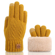 Women's Winter Knitted Full Finger Gloves - Solid Woolen Touch Screen Mittens for Cycling and Driving