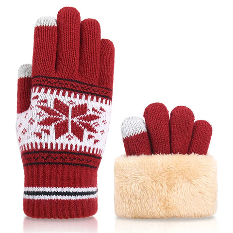 Women's Winter Knitted Full Finger Gloves - Solid Woolen Touch Screen Mittens for Cycling and Driving