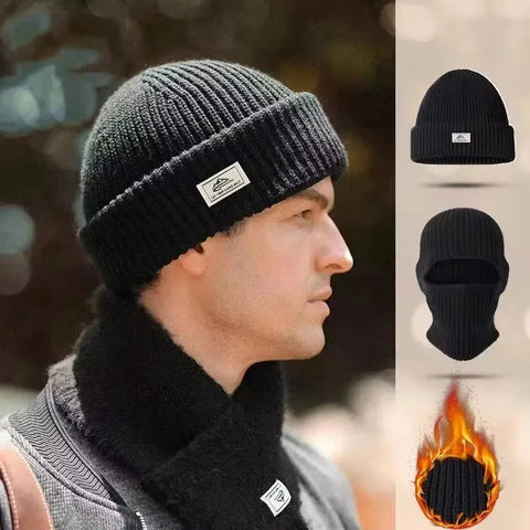 2-in-1 Winter Knitted Beanie Hat with Mask - Full-Face Balaclava for Men, Tactical Ski Cap with Earmuffs for Cycling