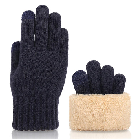 Women's Winter Knitted Full Finger Gloves - Solid Woolen Touch Screen Mittens for Cycling and Driving