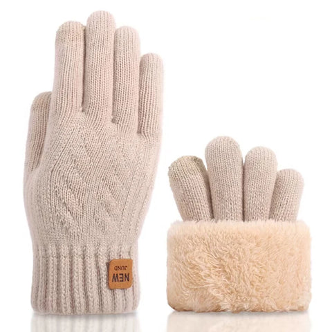 Women's Winter Knitted Full Finger Gloves - Solid Woolen Touch Screen Mittens for Cycling and Driving