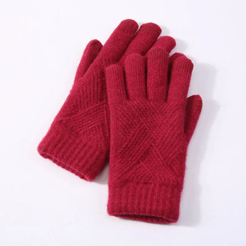 Women's Winter Knitted Full Finger Gloves - Solid Woolen Touch Screen Mittens for Cycling and Driving