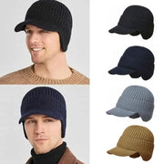 Men’s Winter Knitted Hat - Warm Peaked Cap with Ear Protection for Cycling & Outdoor Wear, Casual Fashion Beanie (21-23in)