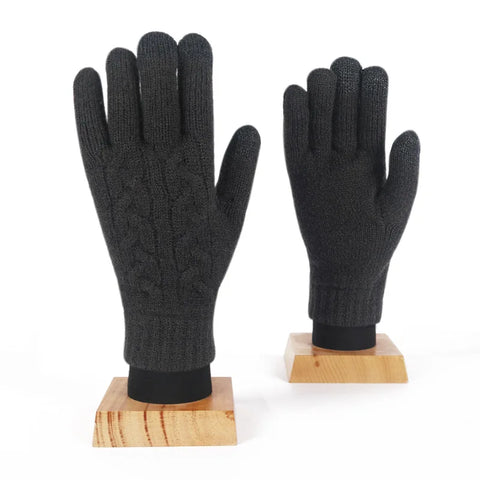 Women's Winter Knitted Full Finger Gloves - Solid Woolen Touch Screen Mittens for Cycling and Driving