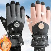 Winter Waterproof Snow Gloves - Unisex PU Leather, Non-Slip, Touchscreen Ski & Motorcycle Cycling Gloves with Fleece Lining