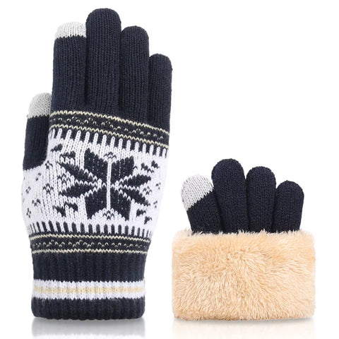 Women's Winter Knitted Full Finger Gloves - Solid Woolen Touch Screen Mittens for Cycling and Driving