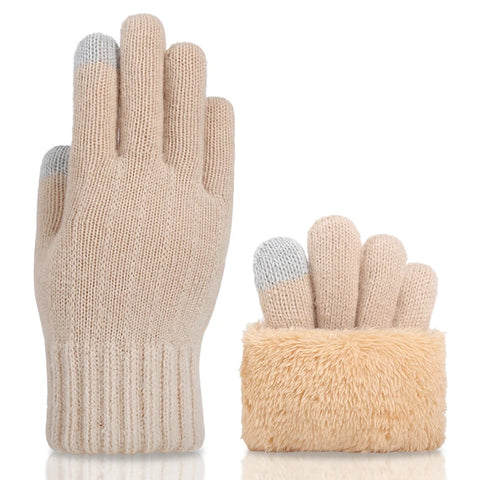 Women's Winter Knitted Full Finger Gloves - Solid Woolen Touch Screen Mittens for Cycling and Driving