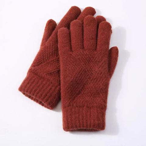 Women's Winter Knitted Full Finger Gloves - Solid Woolen Touch Screen Mittens for Cycling and Driving