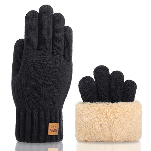 Women's Winter Knitted Full Finger Gloves - Solid Woolen Touch Screen Mittens for Cycling and Driving