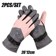 Winter Waterproof Snow Gloves - Unisex PU Leather, Non-Slip, Touchscreen Ski & Motorcycle Cycling Gloves with Fleece Lining