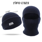 2-in-1 Winter Knitted Beanie Hat with Mask - Full-Face Balaclava for Men, Tactical Ski Cap with Earmuffs for Cycling