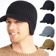 Men’s Winter Knitted Hat - Warm Peaked Cap with Ear Protection for Cycling & Outdoor Wear, Casual Fashion Beanie (21-23in)