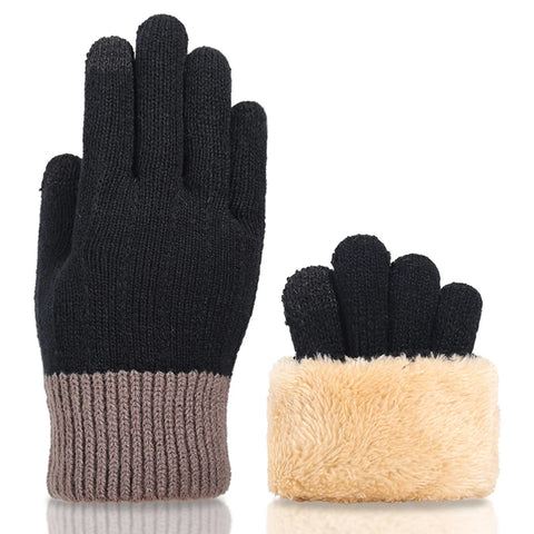 Women's Winter Knitted Full Finger Gloves - Solid Woolen Touch Screen Mittens for Cycling and Driving