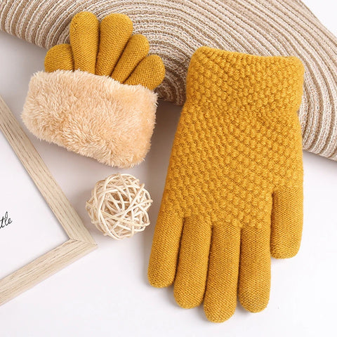 Women's Winter Knitted Full Finger Gloves - Solid Woolen Touch Screen Mittens for Cycling and Driving