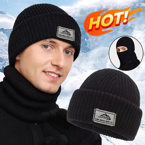 2-in-1 Winter Knitted Beanie Hat with Mask - Full-Face Balaclava for Men, Tactical Ski Cap with Earmuffs for Cycling