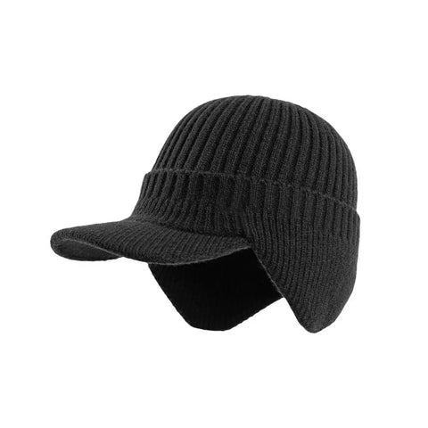 Men’s Winter Knitted Hat - Warm Peaked Cap with Ear Protection for Cycling & Outdoor Wear, Casual Fashion Beanie (21-23in)