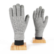 Women's Winter Knitted Full Finger Gloves - Solid Woolen Touch Screen Mittens for Cycling and Driving