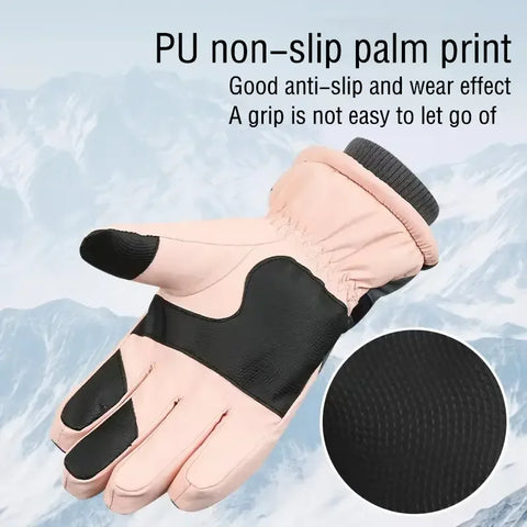 Winter Waterproof Snow Gloves - Unisex PU Leather, Non-Slip, Touchscreen Ski & Motorcycle Cycling Gloves with Fleece Lining