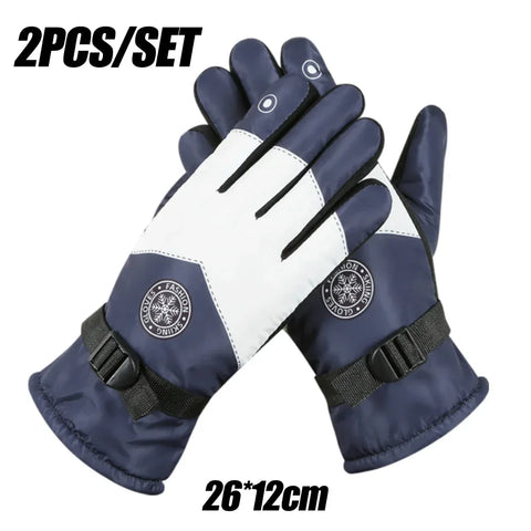 Winter Waterproof Snow Gloves - Unisex PU Leather, Non-Slip, Touchscreen Ski & Motorcycle Cycling Gloves with Fleece Lining