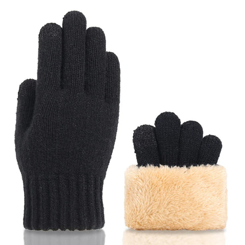 Women's Winter Knitted Full Finger Gloves - Solid Woolen Touch Screen Mittens for Cycling and Driving