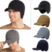 Men’s Winter Knitted Hat - Warm Peaked Cap with Ear Protection for Cycling & Outdoor Wear, Casual Fashion Beanie (21-23in)