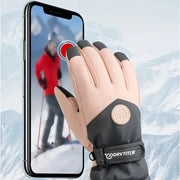 Winter Waterproof Snow Gloves - Unisex PU Leather, Non-Slip, Touchscreen Ski & Motorcycle Cycling Gloves with Fleece Lining