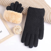 Women's Winter Knitted Full Finger Gloves - Solid Woolen Touch Screen Mittens for Cycling and Driving