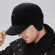 Men’s Winter Knitted Hat - Warm Peaked Cap with Ear Protection for Cycling & Outdoor Wear, Casual Fashion Beanie (21-23in)