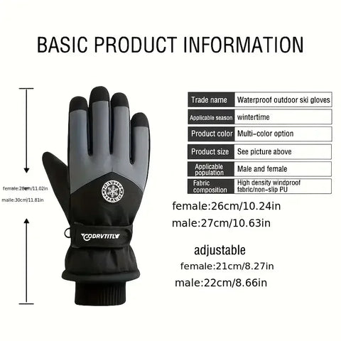 Winter Waterproof Snow Gloves - Unisex PU Leather, Non-Slip, Touchscreen Ski & Motorcycle Cycling Gloves with Fleece Lining