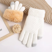 Women's Winter Knitted Full Finger Gloves - Solid Woolen Touch Screen Mittens for Cycling and Driving