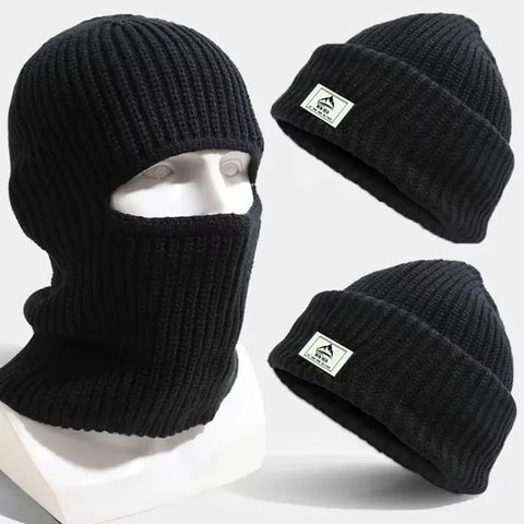 2-in-1 Winter Knitted Beanie Hat with Mask - Full-Face Balaclava for Men, Tactical Ski Cap with Earmuffs for Cycling