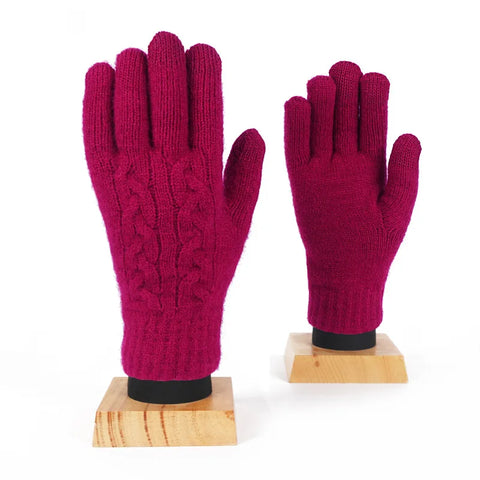 Women's Winter Knitted Full Finger Gloves - Solid Woolen Touch Screen Mittens for Cycling and Driving