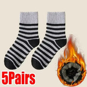 5 Pairs Thick Wool Thermal Socks – Unisex Winter Warm Cotton Blend, Cozy Christmas Socks for Cold Weather, Durable & Moisture-Wicking, Fits Sizes 6-12