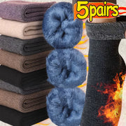 1-5Pairs Winter Men'S Merino Wool Socks Super Thick Warm High Quality Harajuku Retro Snow Casual Antifreeze Cashmere Socks Men