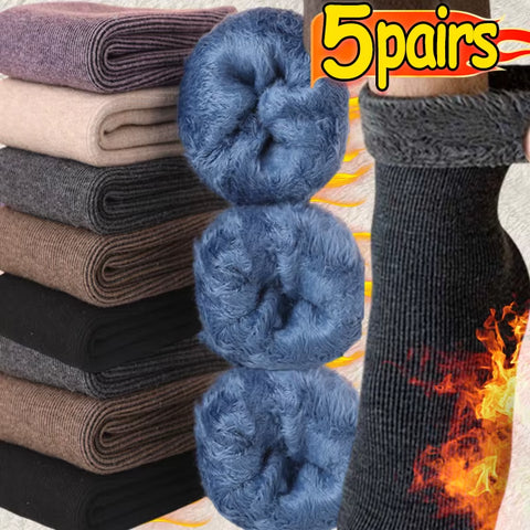 1-5Pairs Winter Men'S Merino Wool Socks Super Thick Warm High Quality Harajuku Retro Snow Casual Antifreeze Cashmere Socks Men